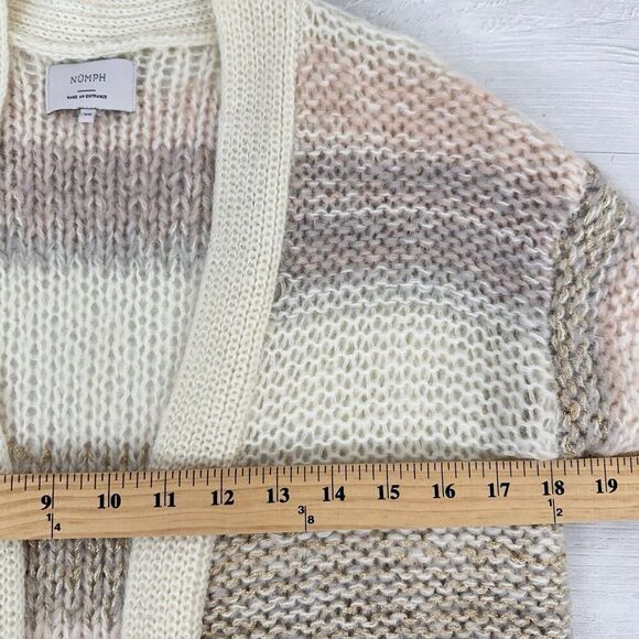 Anthropologie Numph Open Front Long Cardigan XS Stripe Cream Chunky Knit Mohair - Picture 12 of 16